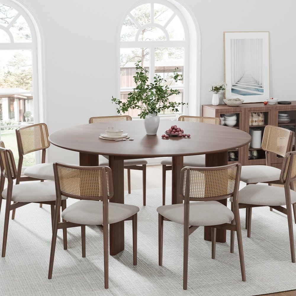 59" Brown Solid Wood Round Top Dining Table