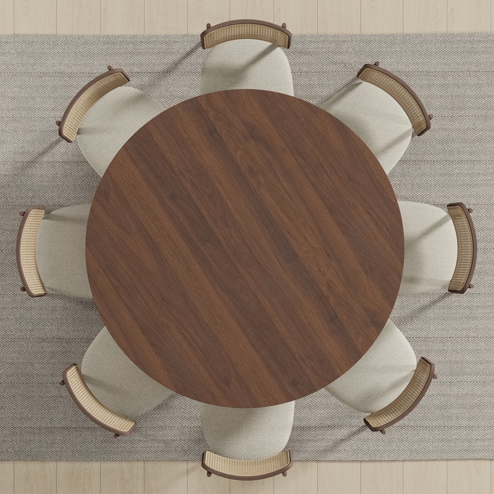 59" Brown Solid Wood Round Top Dining Table