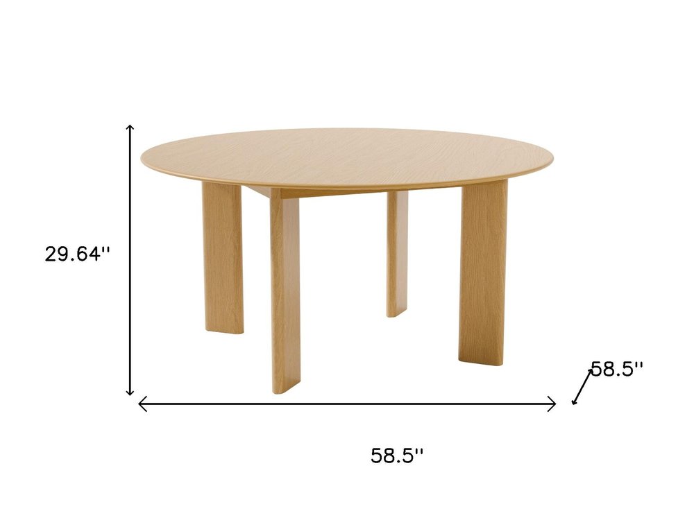 59" Natural Solid Wood Round Top Dining Table
