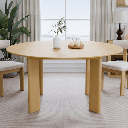 59" Natural Solid Wood Round Top Dining Table