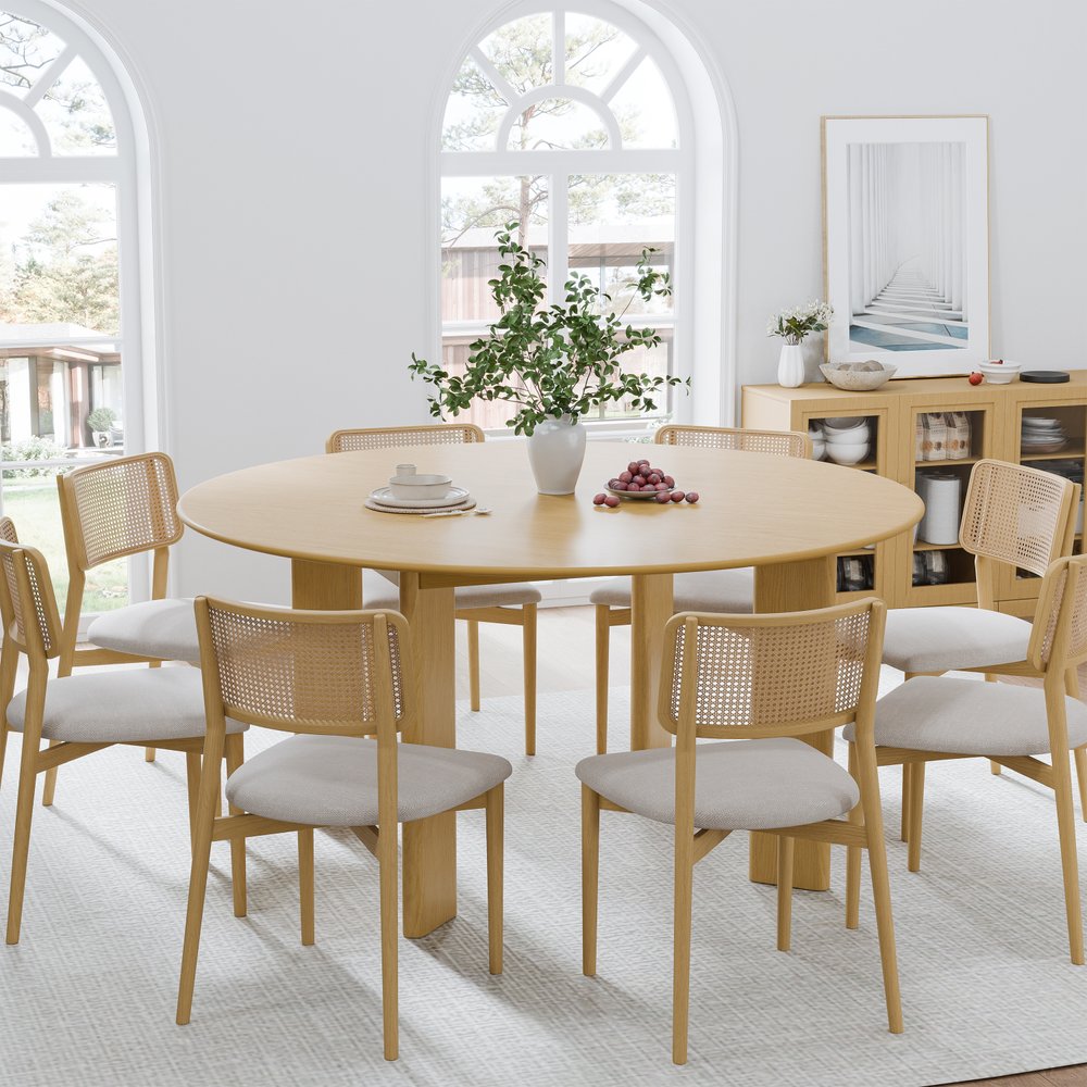 59" Natural Solid Wood Round Top Dining Table