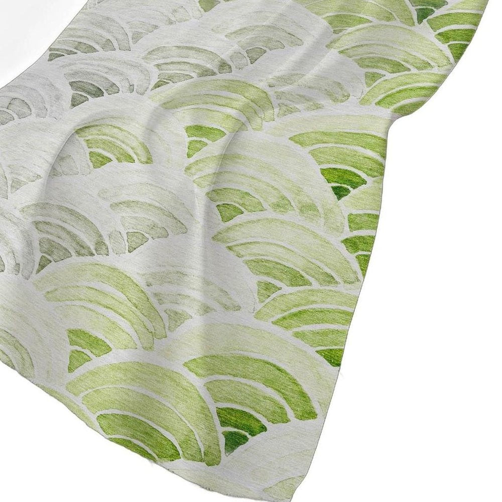 50" X 70" Green Ivory And Gray Coastal Seashell Polyester Woven Plush Throw Blanket
