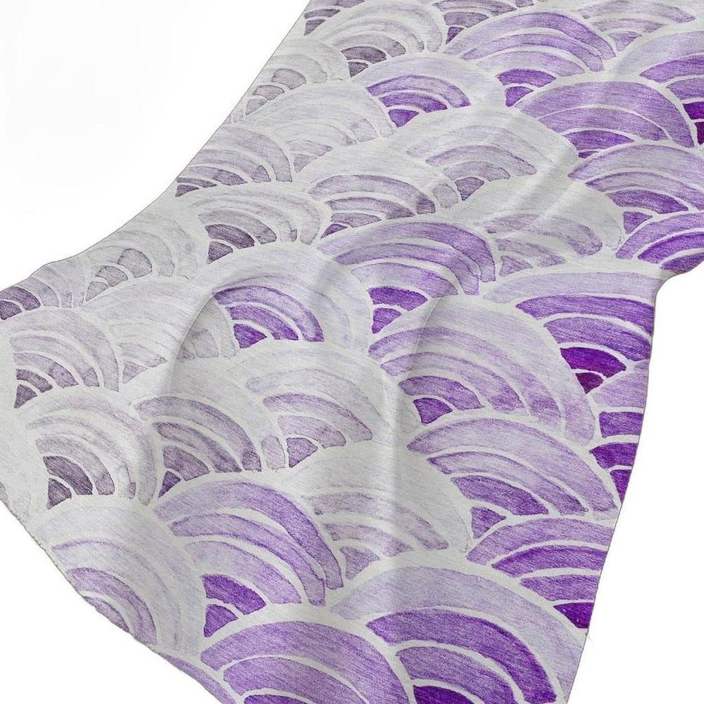 50" X 70" Purple And Ivory Coastal Seashell Polyester Woven Plush Throw Blanket