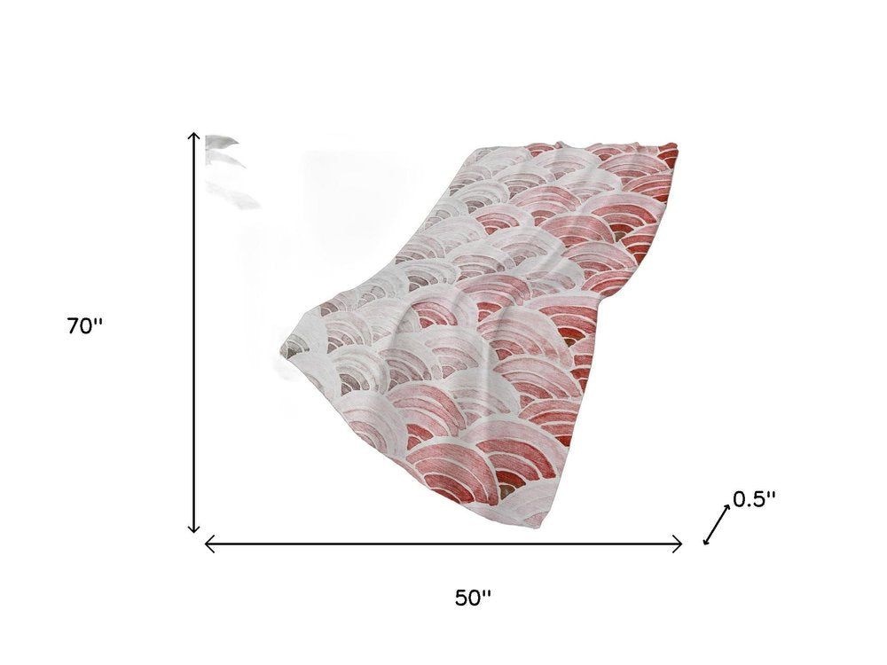 50" X 70" Red And Ivory Coastal Seashell Polyester Woven Plush Throw Blanket