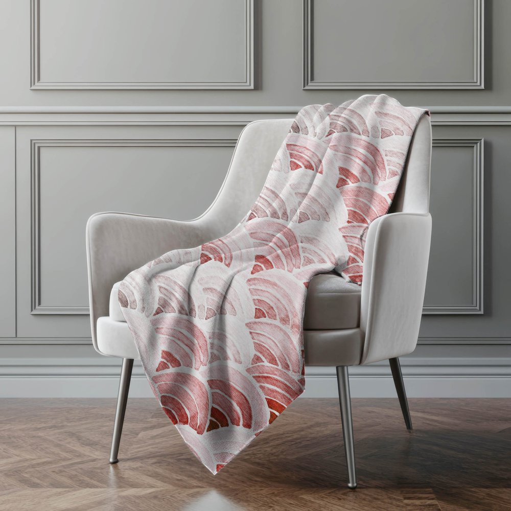 50" X 70" Red And Ivory Coastal Seashell Polyester Woven Plush Throw Blanket