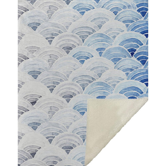 50" X 70" Blue And Ivory Microfiber Coastal Seashell Plush Throw Blanket