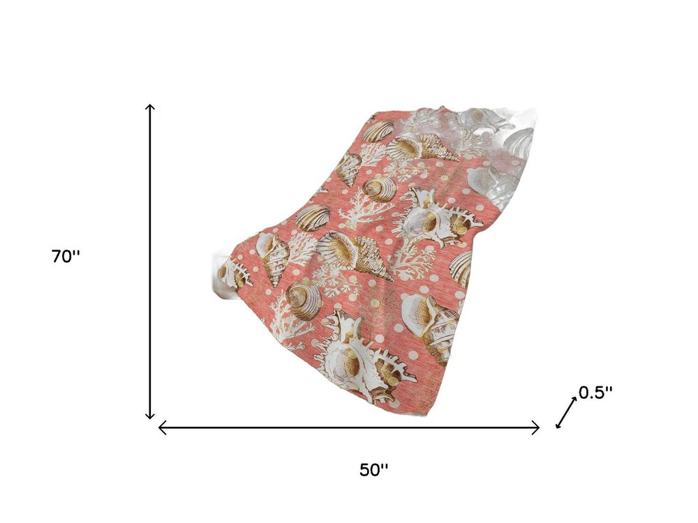 50" X 70" Peach Ivory And Brown Animal Print Polyester Woven Plush Throw Blanket