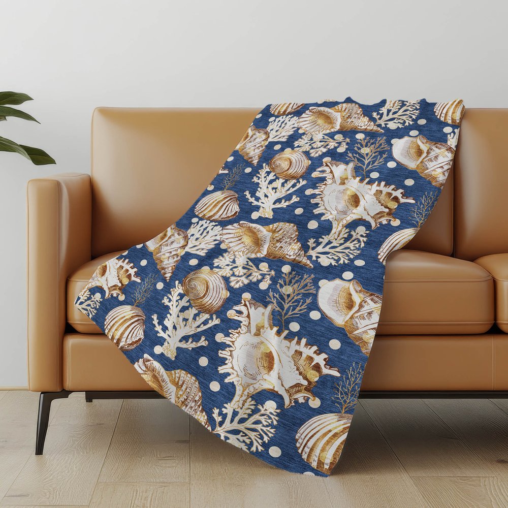 50" X 70" Blue Brown And Ivory Animal Print Polyester Woven Plush Throw Blanket