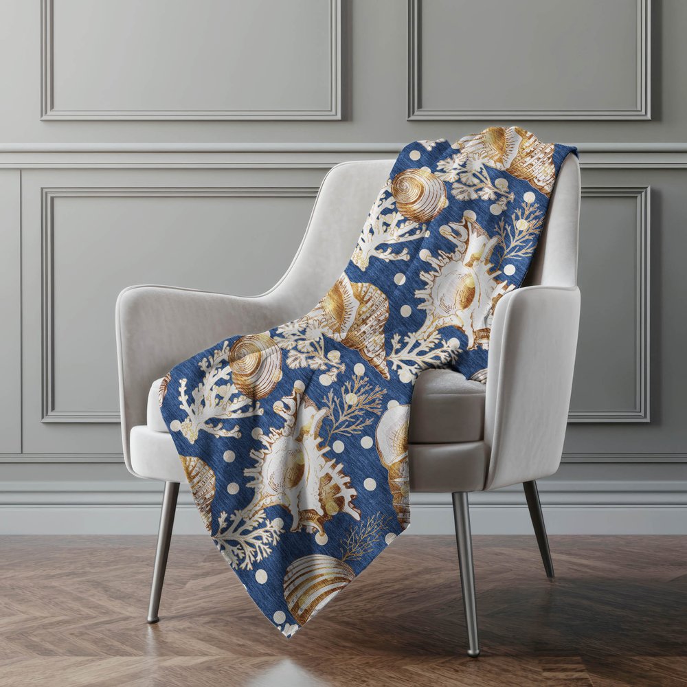 50" X 70" Blue Brown And Ivory Animal Print Polyester Woven Plush Throw Blanket