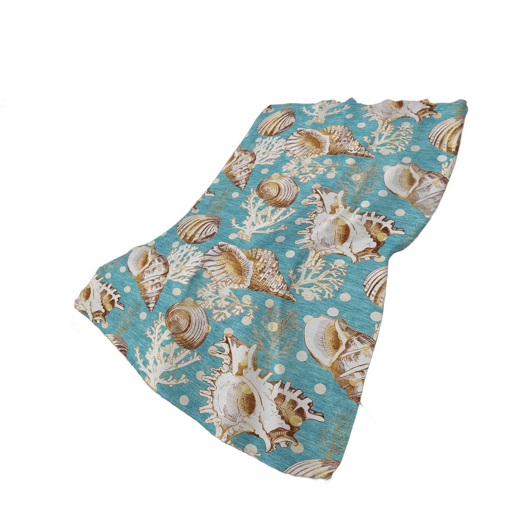 50" X 70" Aqua Brown And Ivory Animal Print Polyester Woven Plush Throw Blanket