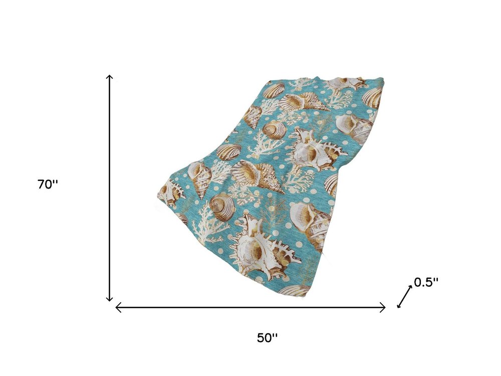 50" X 70" Aqua Brown And Ivory Animal Print Polyester Woven Plush Throw Blanket