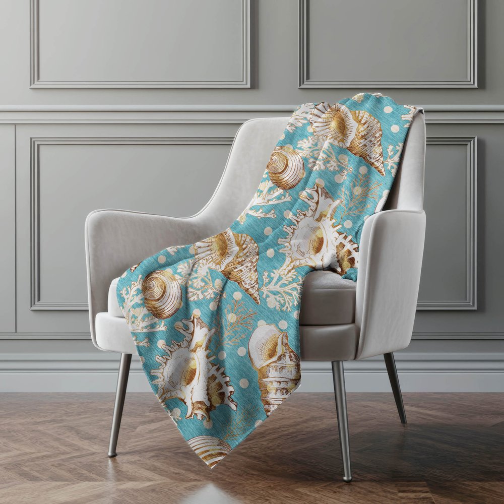 50" X 70" Aqua Brown And Ivory Animal Print Polyester Woven Plush Throw Blanket