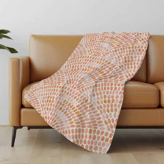 50" X 70" Peach And Ivory Abstract Microfiber Plush Throw Blanket