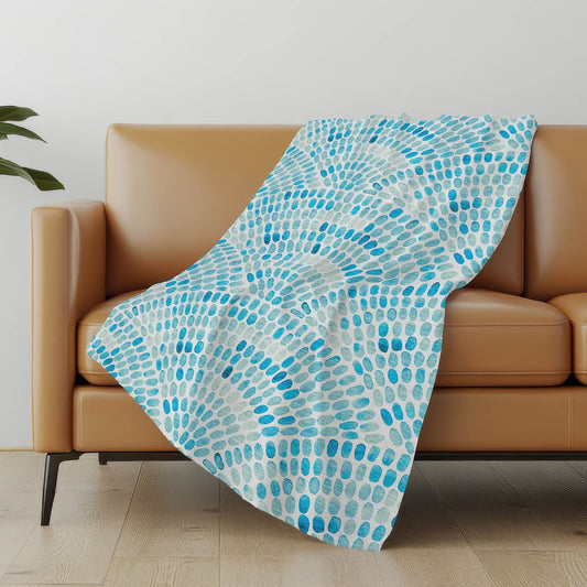 50" X 70" Aqua And Ivory Abstract Polyester Woven Plush Throw Blanket
