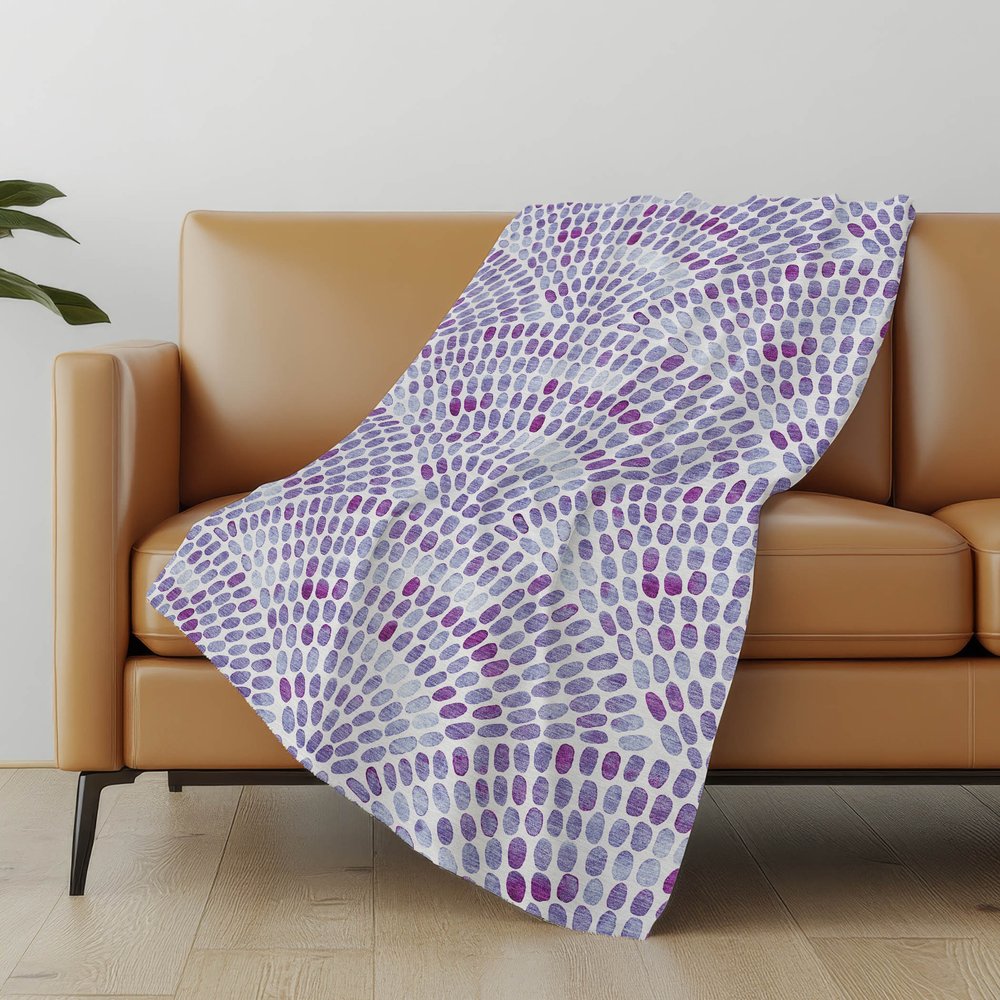 50" X 70" Purple And Ivory Abstract Polyester Woven Plush Throw Blanket