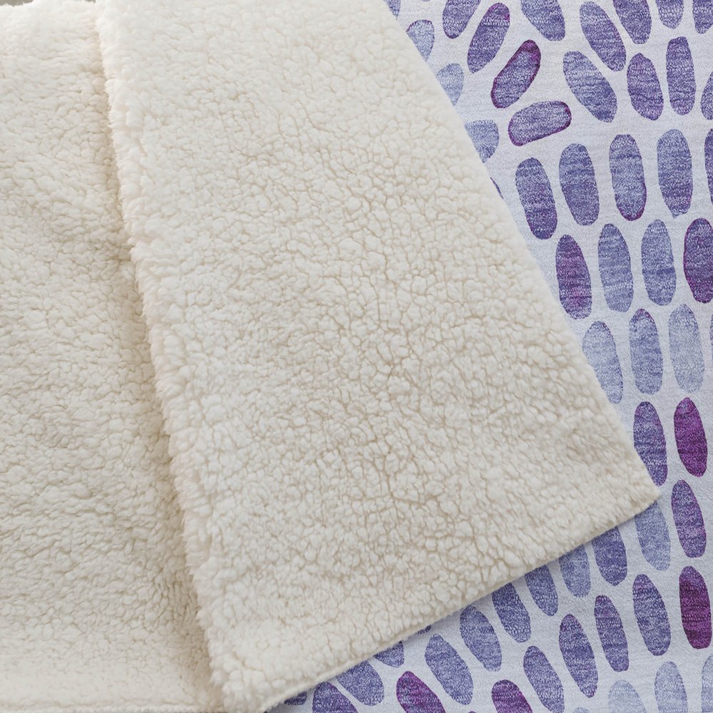 50" X 70" Purple And Ivory Abstract Polyester Woven Plush Throw Blanket