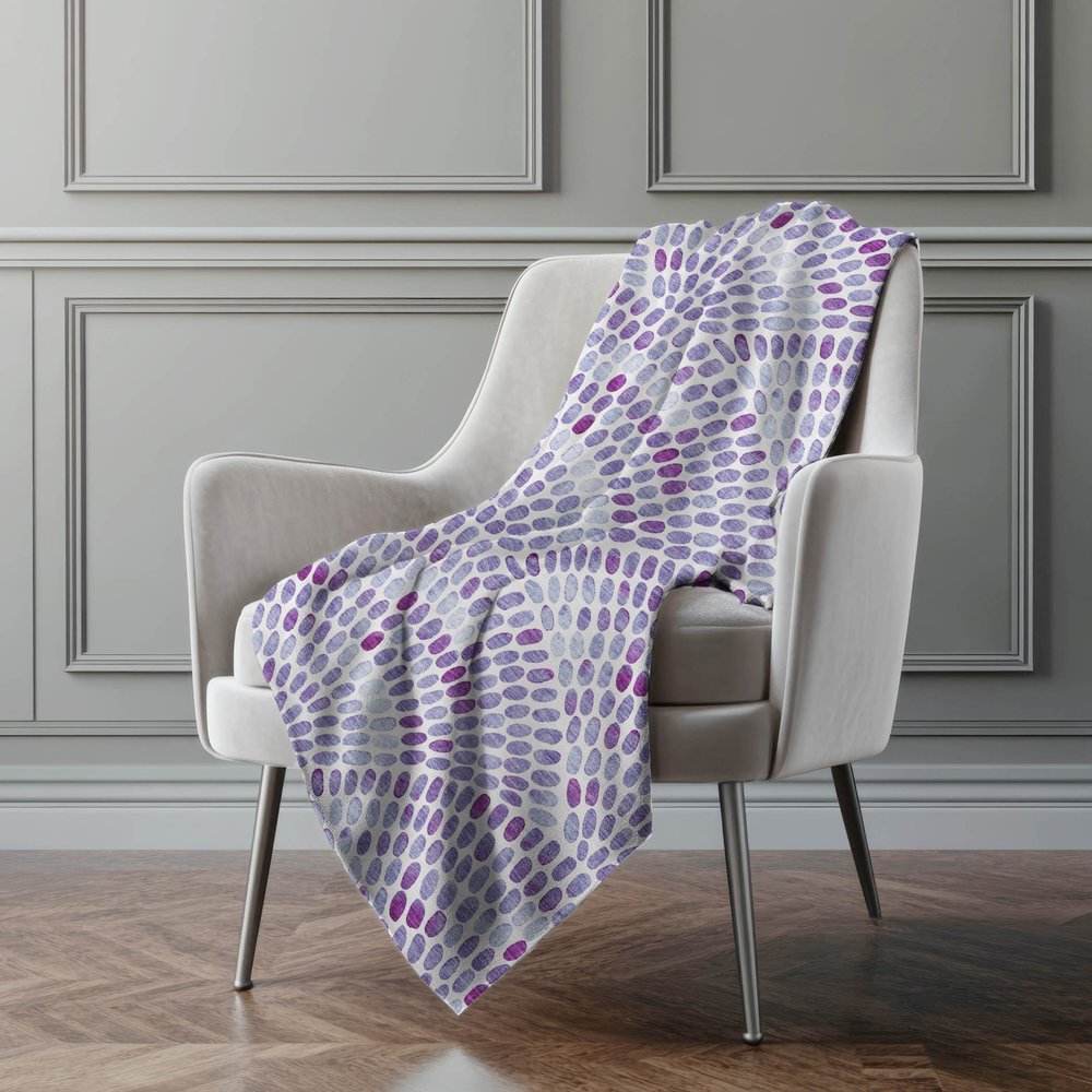 50" X 70" Purple And Ivory Abstract Polyester Woven Plush Throw Blanket