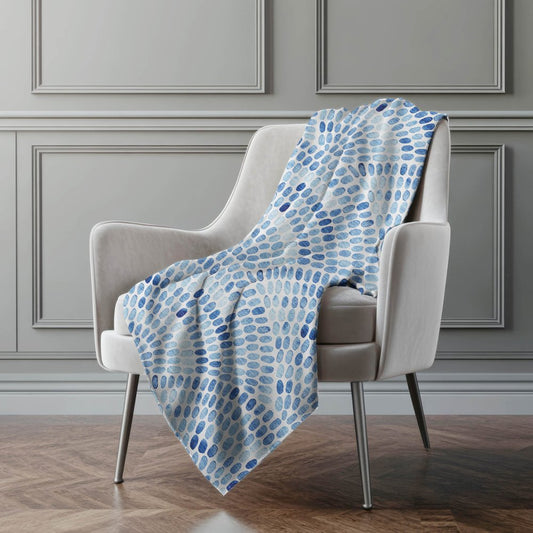 50" X 70" Blue And Ivory Abstract Polyester Woven Plush Throw Blanket