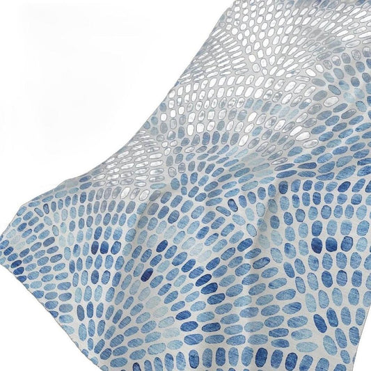 50" X 70" Blue And Ivory Abstract Polyester Woven Plush Throw Blanket