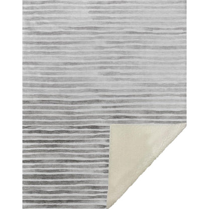 50" X 70" Gray And Ivory Striped Microfiber Plush Throw Blanket
