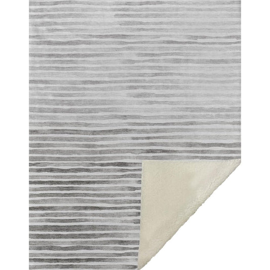 50" X 70" Gray And Ivory Striped Microfiber Plush Throw Blanket