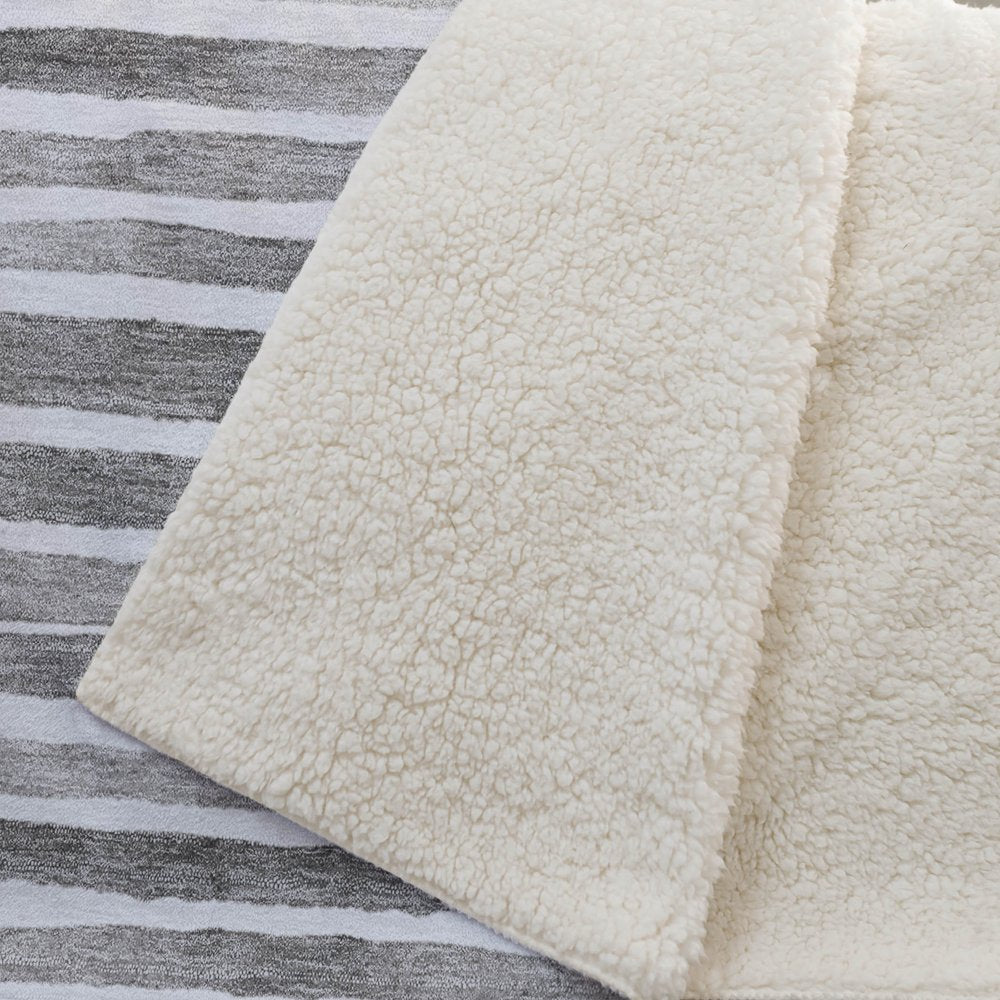 50" X 70" Gray And Ivory Striped Polyester Woven Plush Throw Blanket