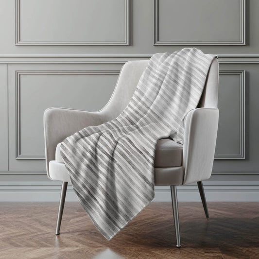 50" X 70" Gray And Ivory Striped Polyester Woven Plush Throw Blanket