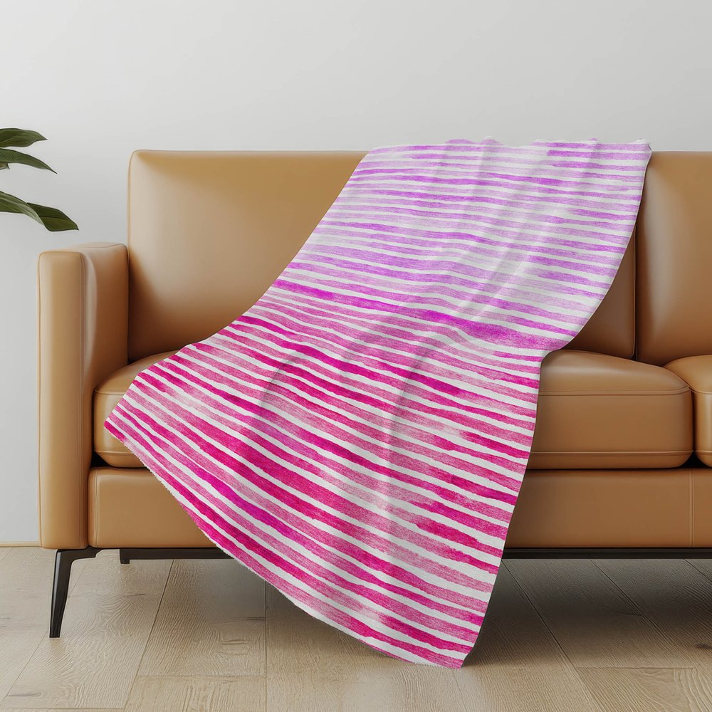 50" X 70" Pink And Ivory Striped Polyester Woven Plush Throw Blanket