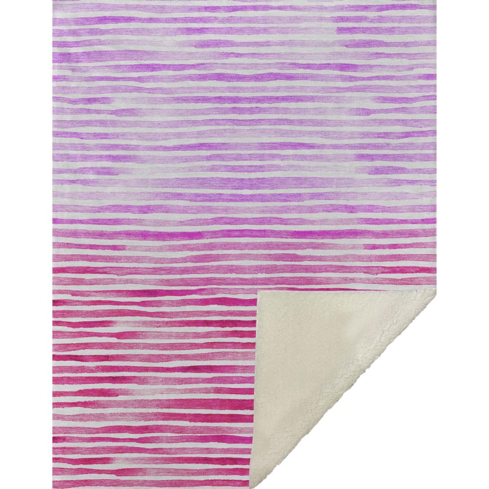 50" X 70" Pink And Ivory Microfiber Striped Plush Throw Blanket