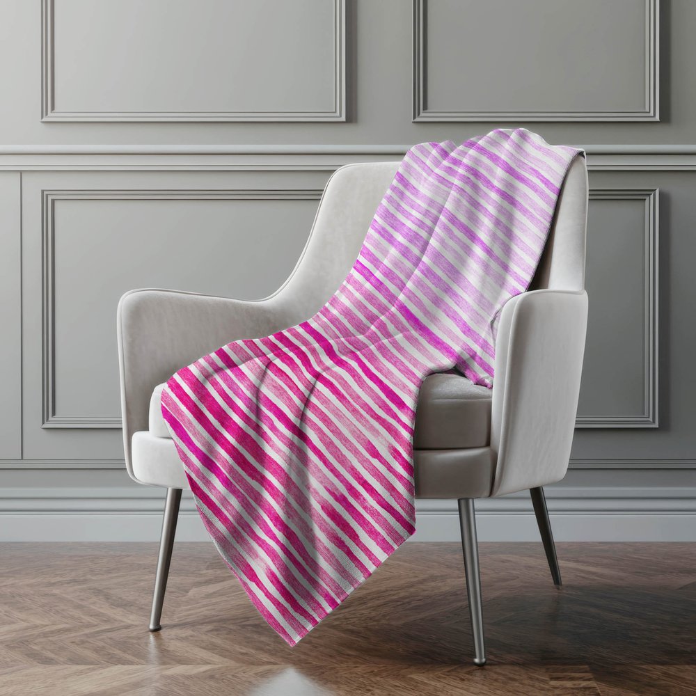 50" X 70" Pink And Ivory Microfiber Striped Plush Throw Blanket