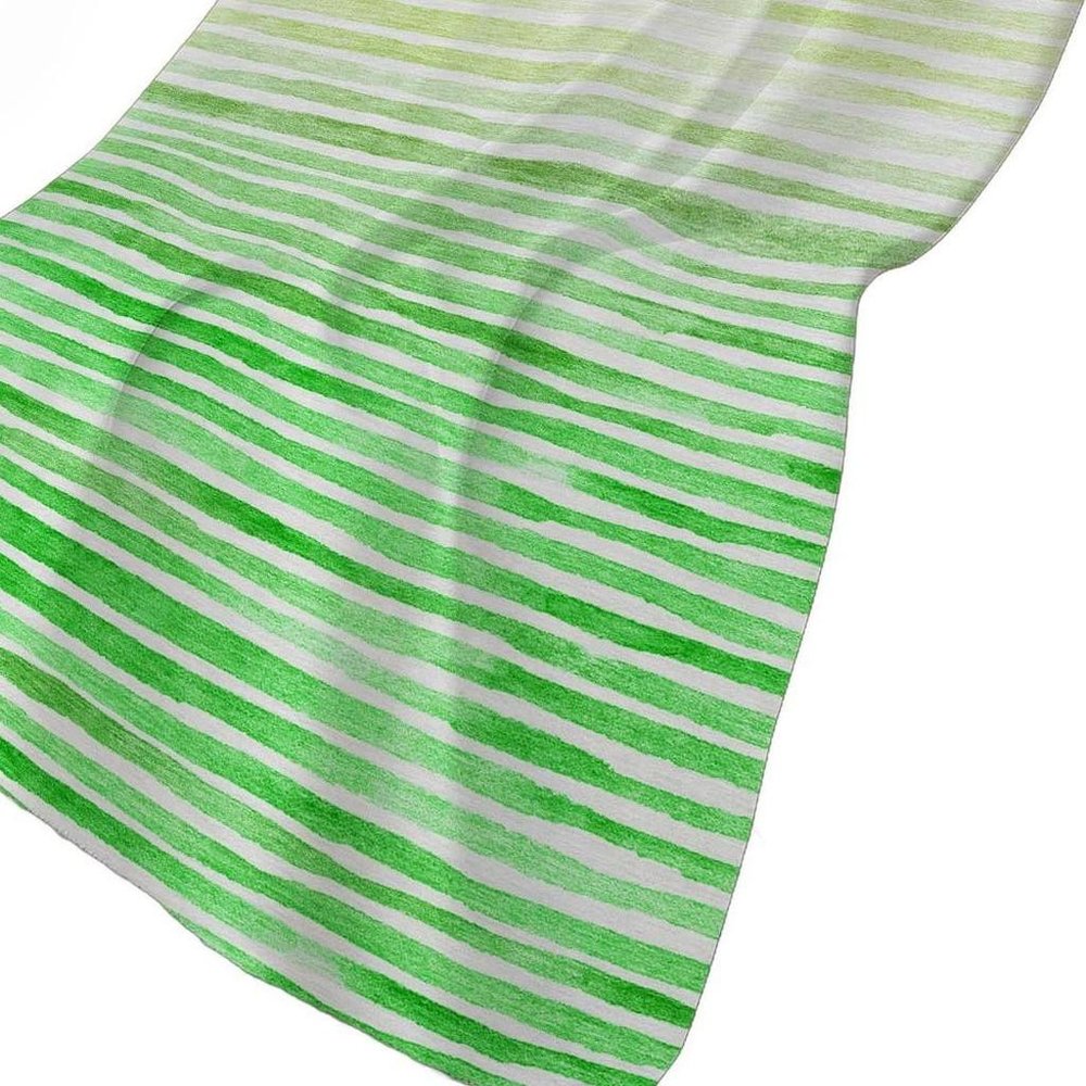 50" X 70" Green And Ivory Striped Polyester Woven Plush Throw Blanket