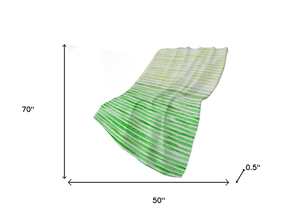 50" X 70" Green And Ivory Striped Polyester Woven Plush Throw Blanket