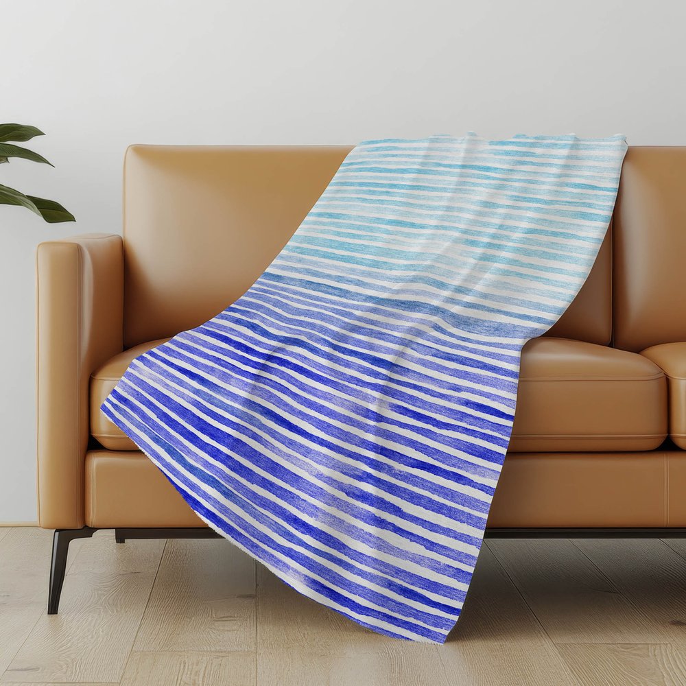 50" X 70" Blue And Ivory Striped Polyester Woven Plush Throw Blanket