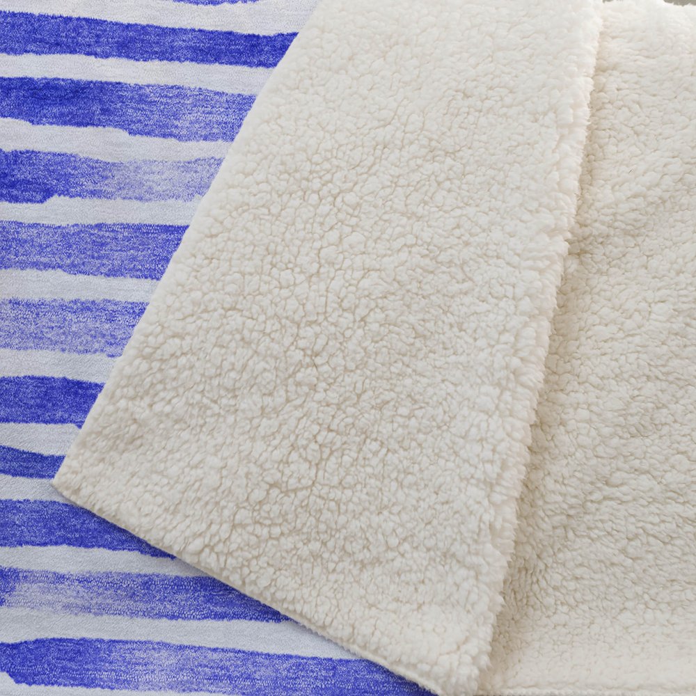 50" X 70" Blue And Ivory Striped Polyester Woven Plush Throw Blanket
