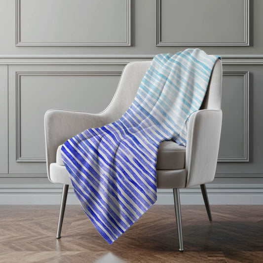 50" X 70" Blue And Ivory Striped Polyester Woven Plush Throw Blanket