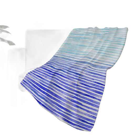 50" X 70" Blue And Ivory Striped Polyester Woven Plush Throw Blanket