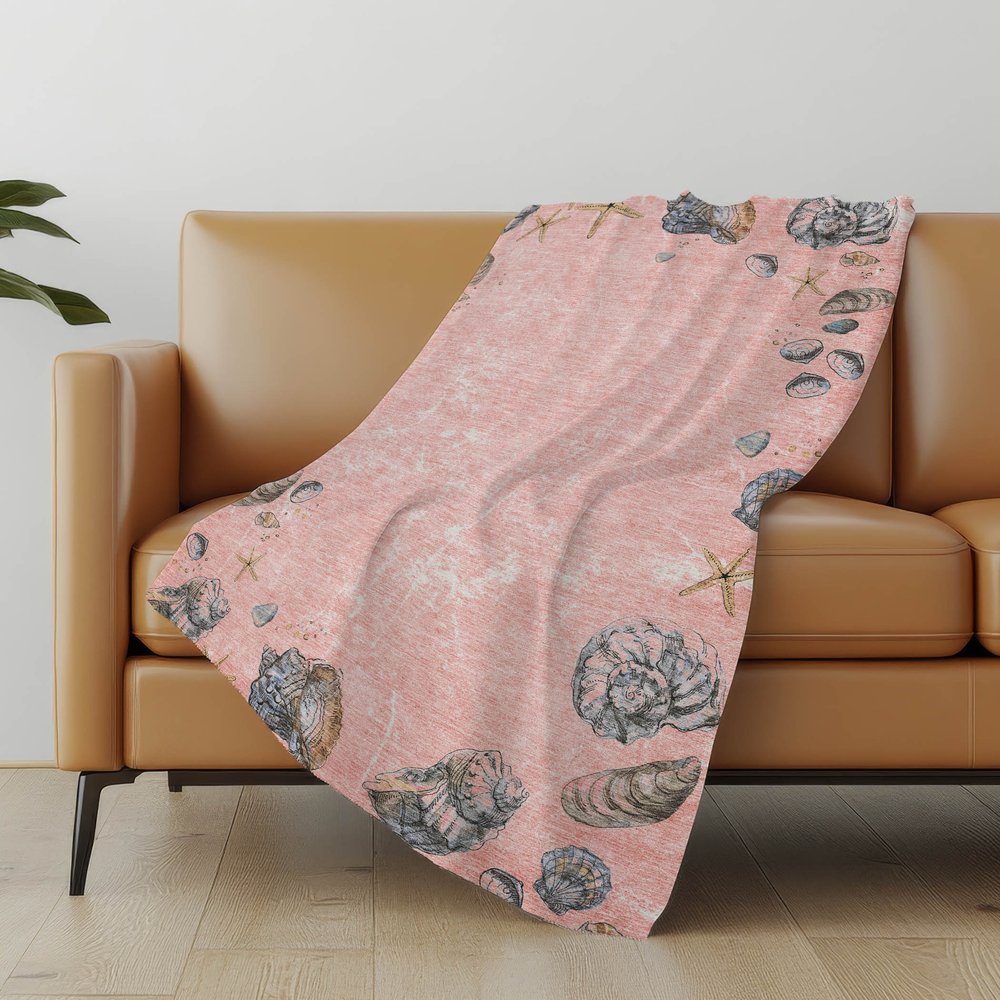50" X 70" Peach Ivory And Chocolate Animal Print Polyester Woven Plush Throw Blanket