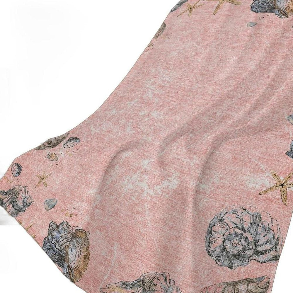 50" X 70" Peach Ivory And Chocolate Animal Print Polyester Woven Plush Throw Blanket