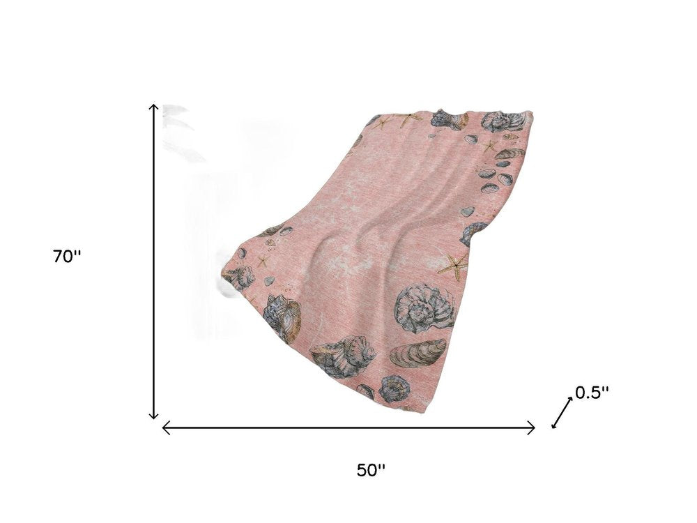 50" X 70" Peach Ivory And Chocolate Animal Print Polyester Woven Plush Throw Blanket