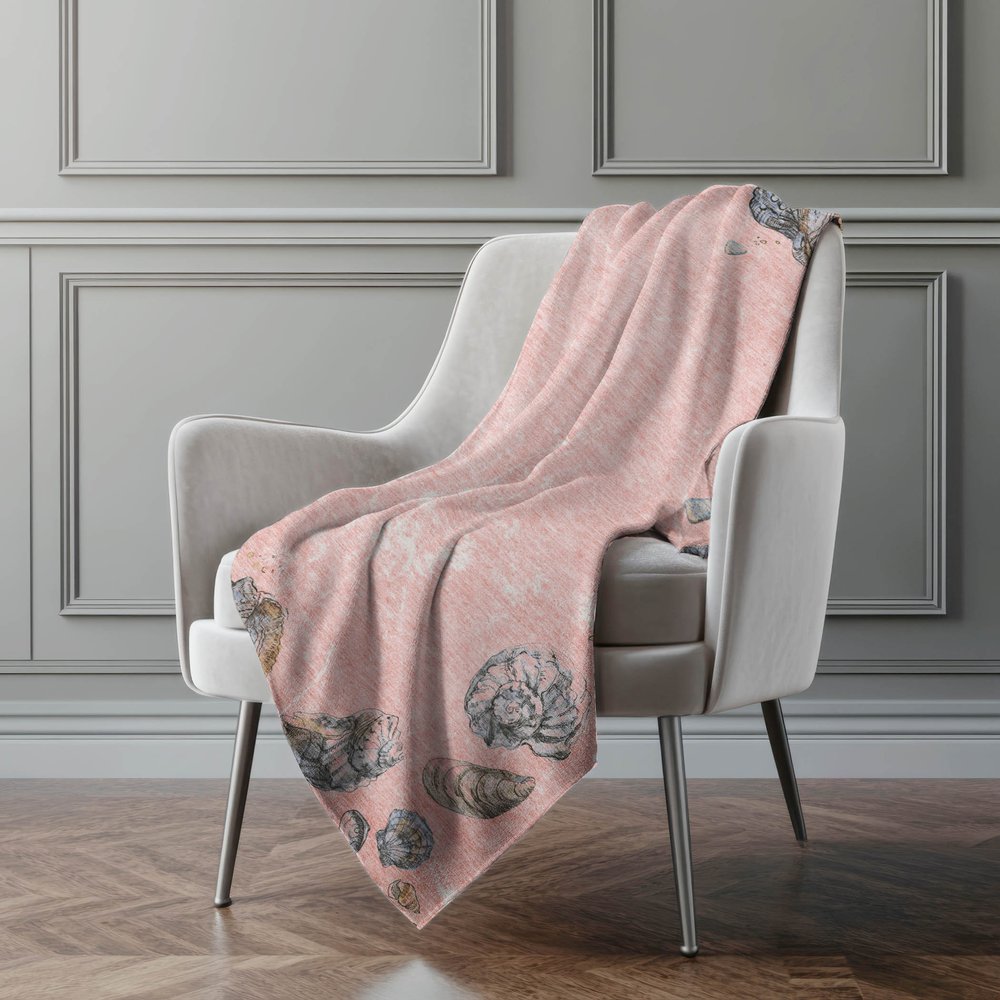 50" X 70" Peach Ivory And Chocolate Animal Print Polyester Woven Plush Throw Blanket
