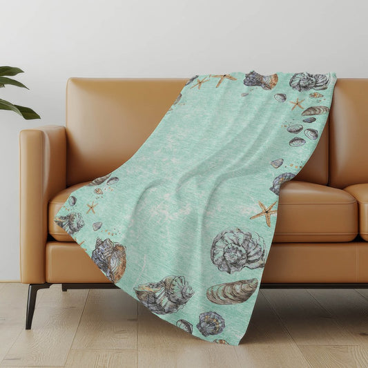 50" X 70" Pale Aqua Beige And Chocolate Animal Print Polyester Woven Plush Throw Blanket