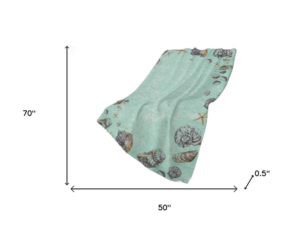 50" X 70" Pale Aqua Beige And Chocolate Animal Print Polyester Woven Plush Throw Blanket