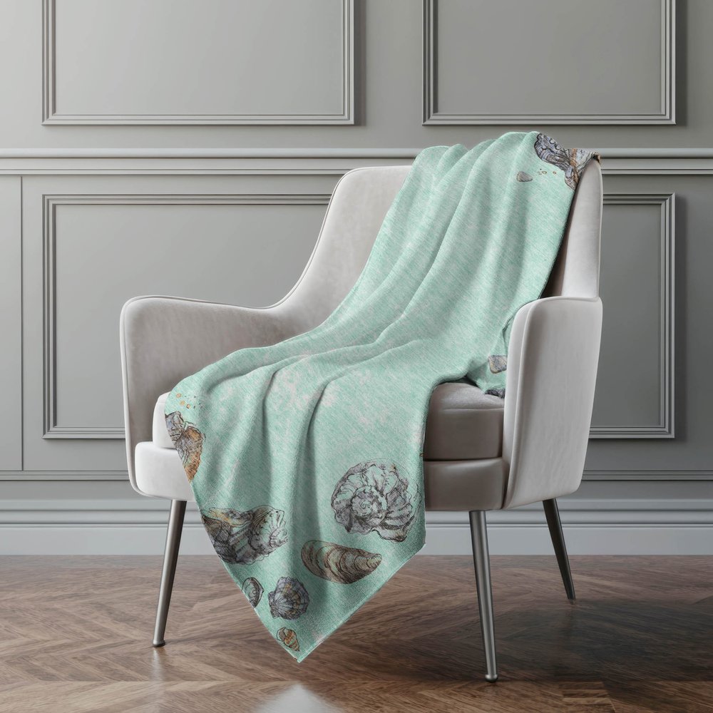 50" X 70" Pale Aqua Beige And Chocolate Animal Print Polyester Woven Plush Throw Blanket