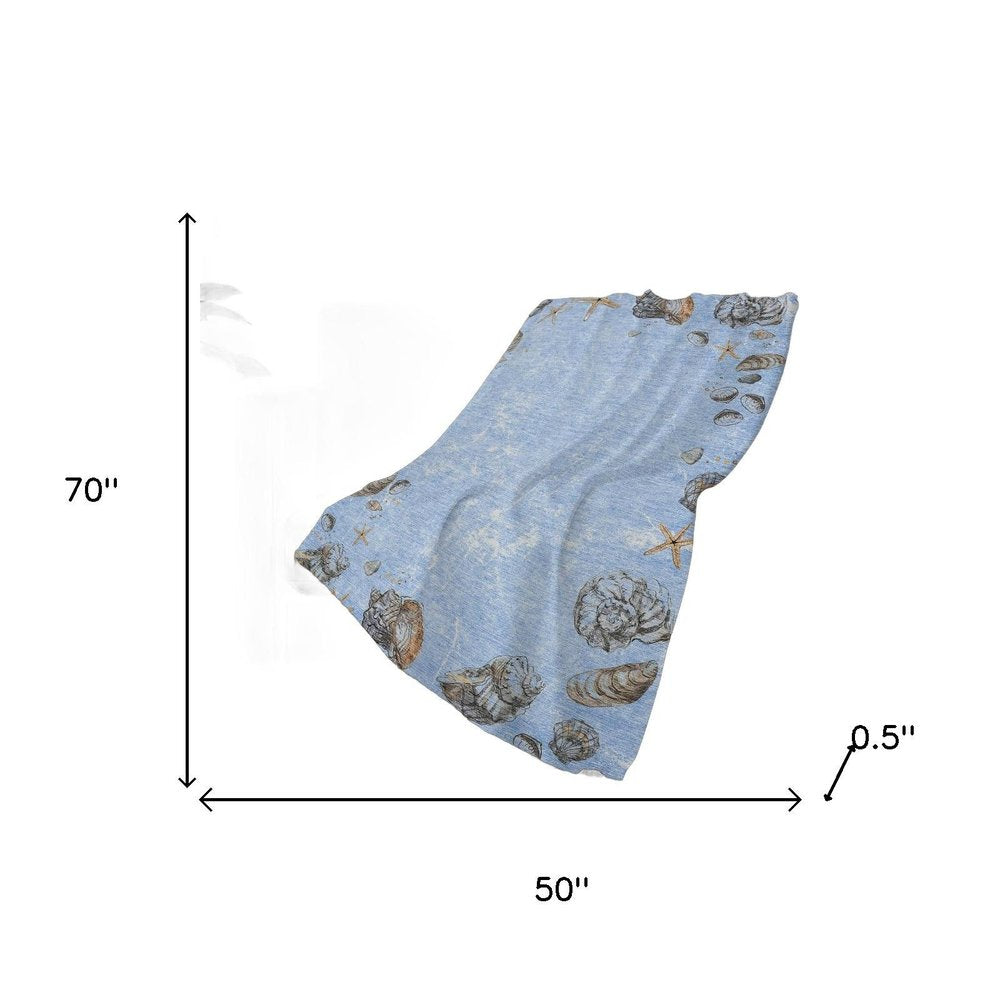 50" X 70" Blue Beige And Chocolate Animal Print Polyester Woven Plush Throw Blanket