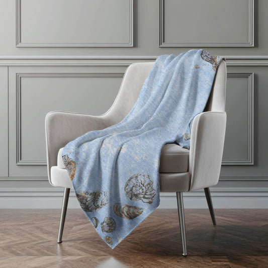 50" X 70" Blue Beige And Chocolate Animal Print Polyester Woven Plush Throw Blanket