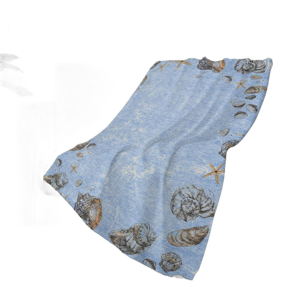 50" X 70" Blue Beige And Chocolate Animal Print Polyester Woven Plush Throw Blanket