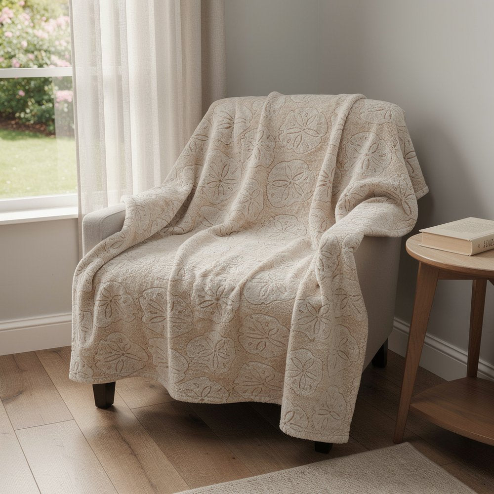50" X 70" Beige Sand Dollar Microfiber Plush Throw Blanket