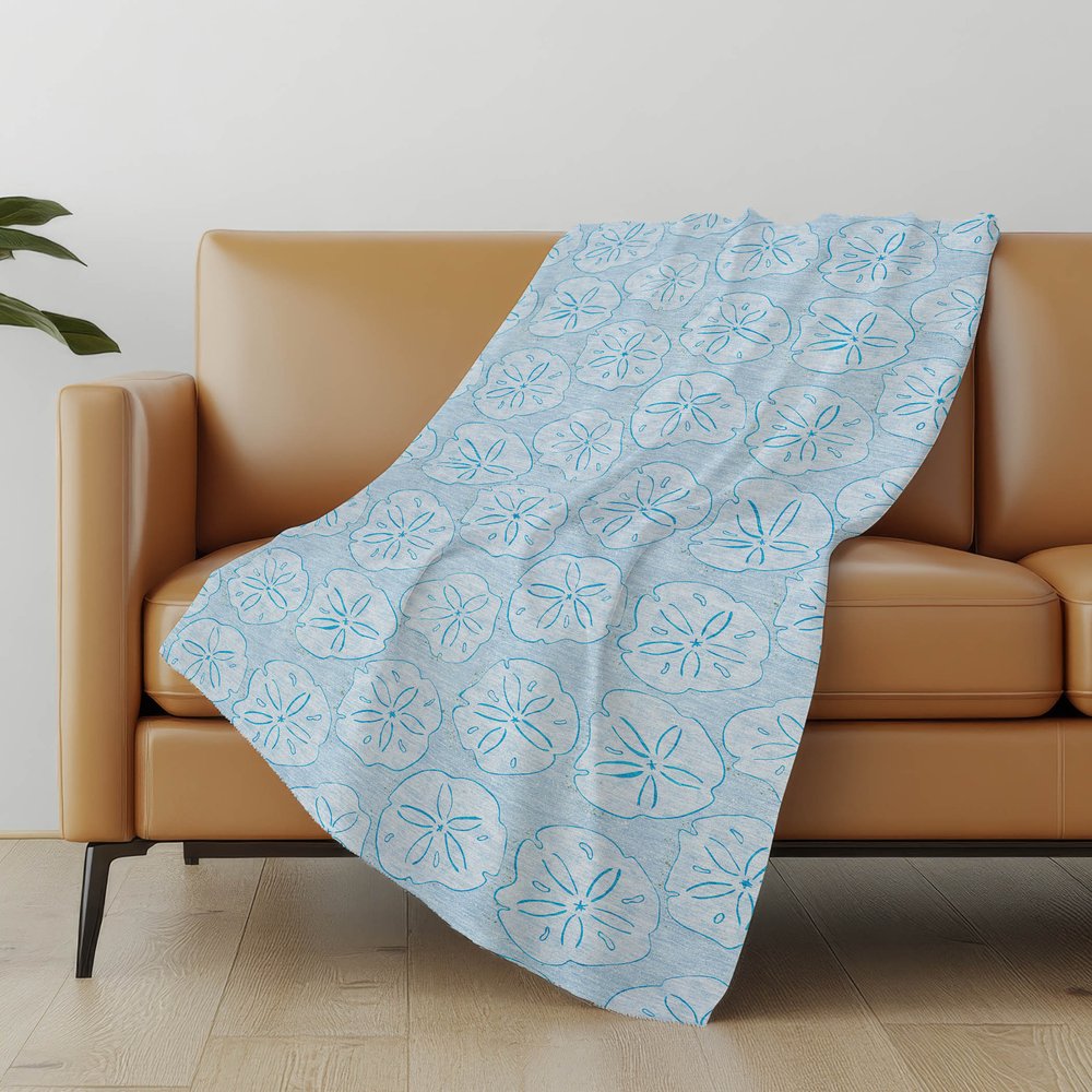 50" X 70" Blue And Sky Blue Animal Print Polyester Woven Plush Throw Blanket