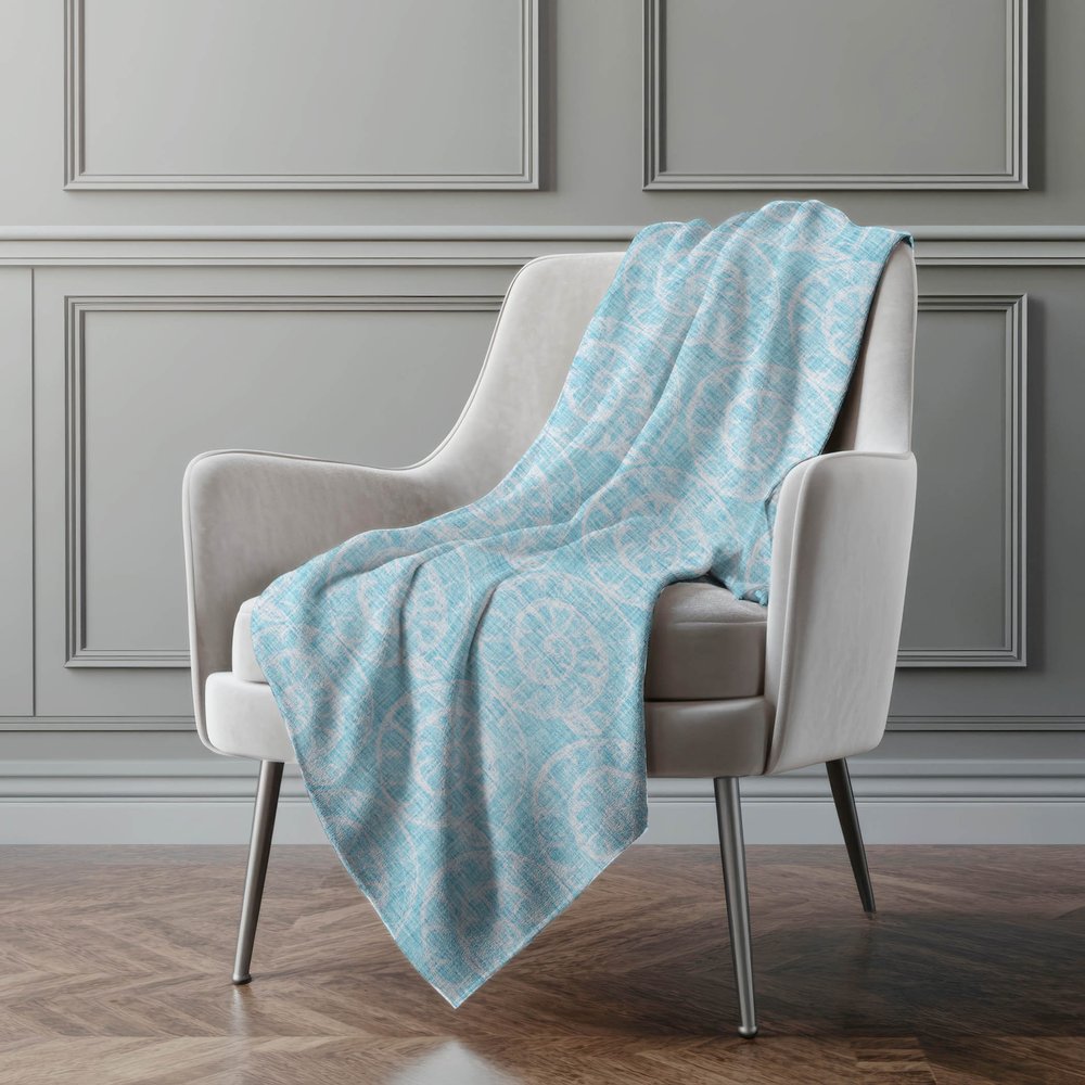 50" X 70" Aqua And Ivory Animal Print Polyester Woven Plush Throw Blanket