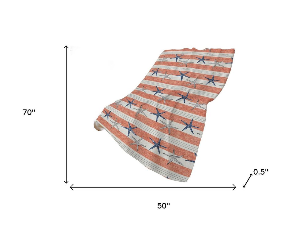 50" X 70" Coral Blue And Ivory Animal Print Polyester Woven Plush Throw Blanket